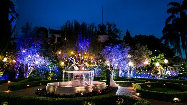 Wedding Venue In Los Angeles - Wedding Couple in Taglyan Gardens at Night